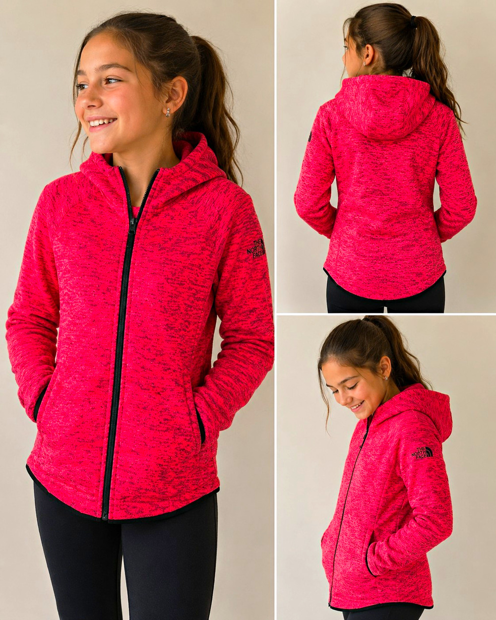 The North Face Girls XL 18 Fleece Full Zip Hoodie Jacket Pink Heather Hooded
